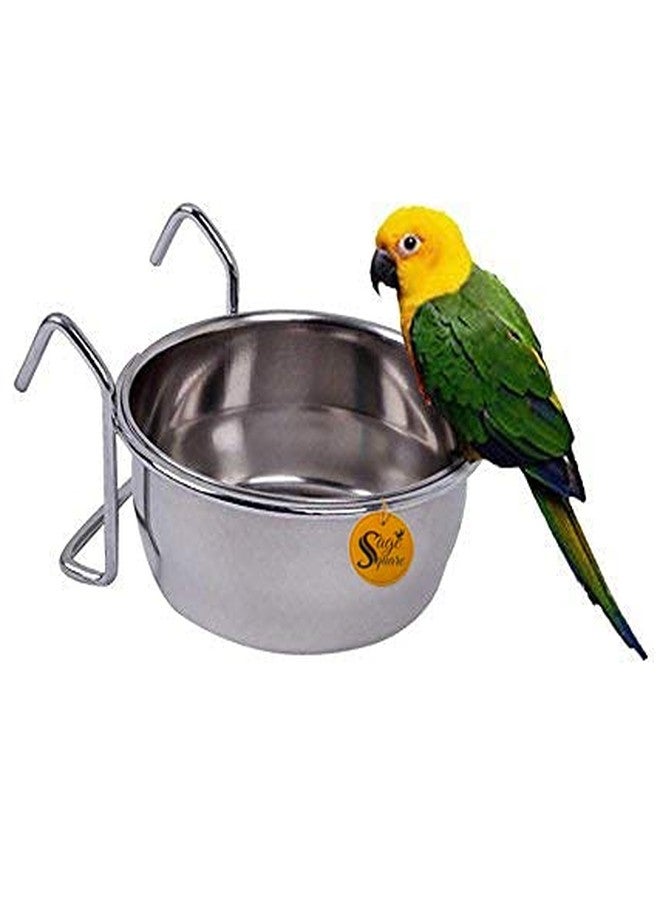 سايج سكوير وعاء طعام وبذور وماء للطيور من الفولاذ المقاوم للصدأ من سيج سكوير، مزود بحامل/علاقة - لا انسكاب ولا فوضى (قطعة واحدة) (200 مل) - Image 1